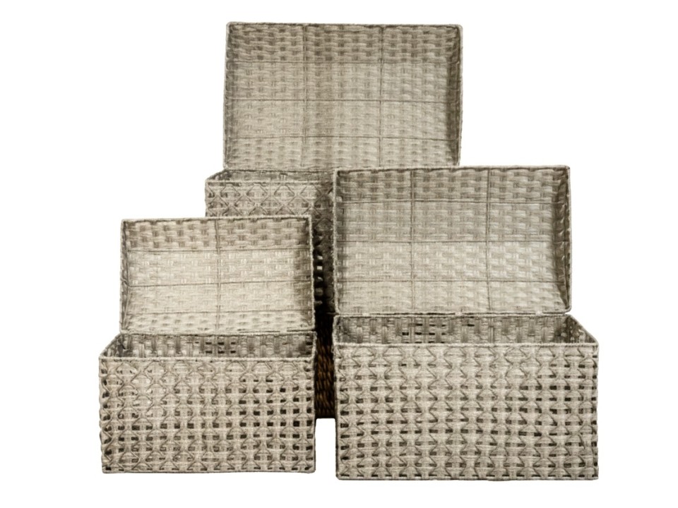 Top-tier Rectangular Grey Resin Straight Storage Trunk Set with Attached Arched Lids